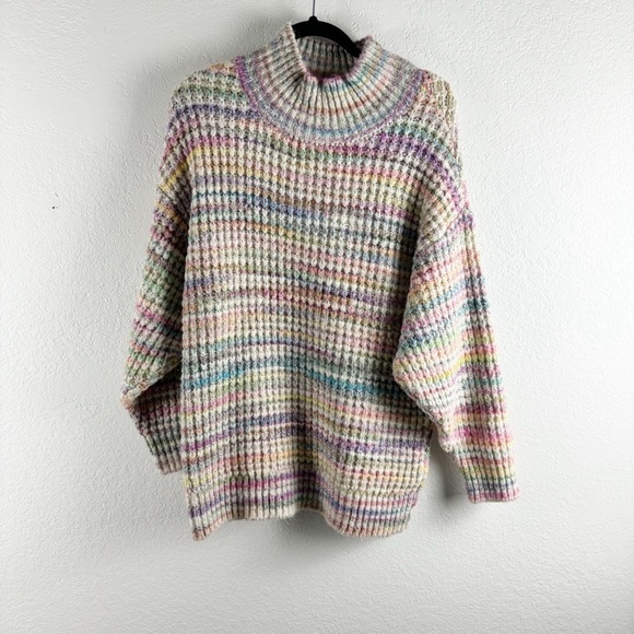 Topshop Space Dye Turtleneck Thick Knit Oversized Sweater US 8-10 Cream Pink - Picture 2 of 5